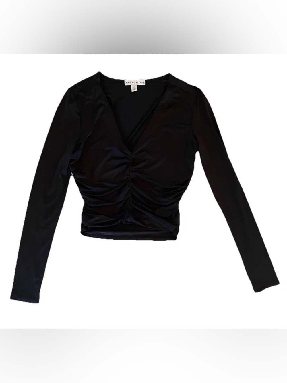 And Now This Black Ruched V-Neck Long Sleeve Top